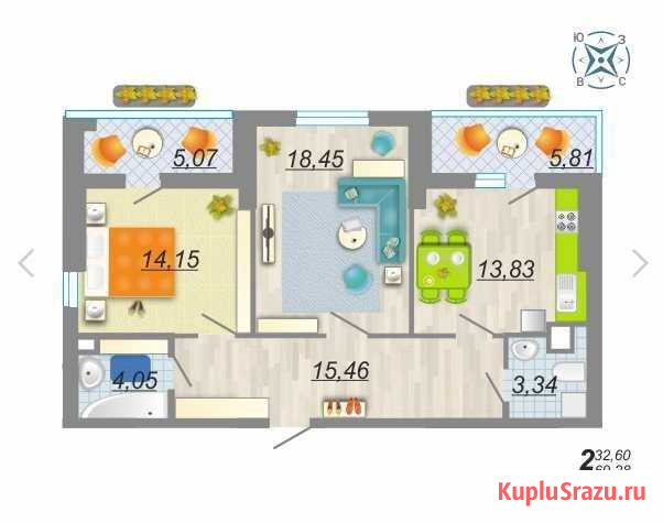 2-комнатная квартира, 75 м², 24/25 эт. на продажу в Воронеже Воронеж - изображение 1