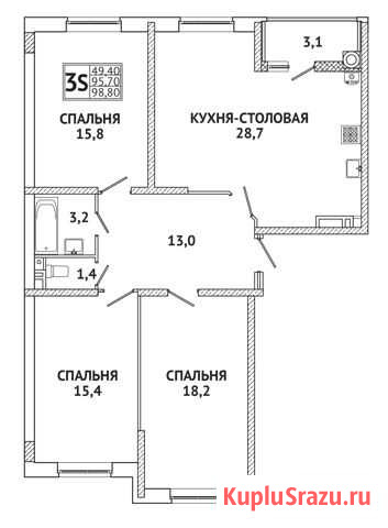 3-комнатная квартира, 98.8 м², 9/17 эт. на продажу в Ставрополе Ставрополь - изображение 3
