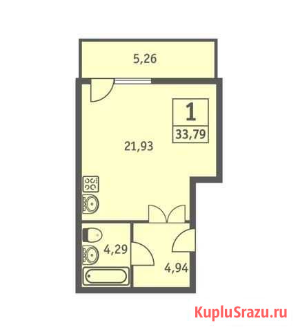 Квартира-студия, 33.8 м², 8/13 эт. на продажу в Железногорске Курской области Железногорск - изображение 1