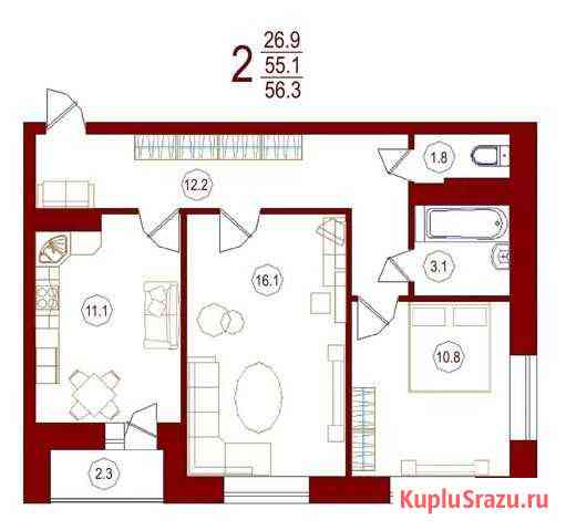 2-комнатная квартира, 56.3 м², 11/17 эт. на продажу в Воронеже Воронеж