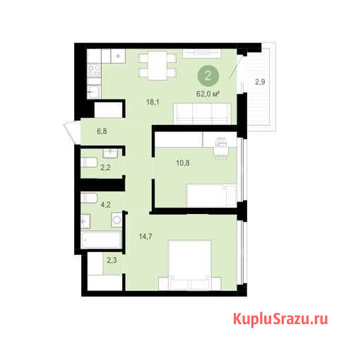 2-комнатная квартира, 62.3 м², 5/9 эт. на продажу в Екатеринбурге Екатеринбург - изображение 1