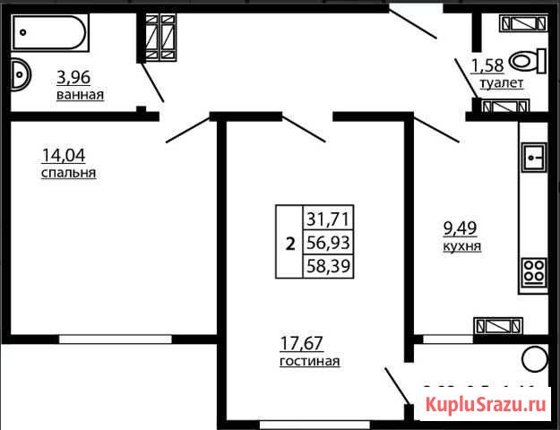 2-комнатная квартира, 58.4 м², 5/10 эт. на продажу в Севастополе Севастополь - изображение 1