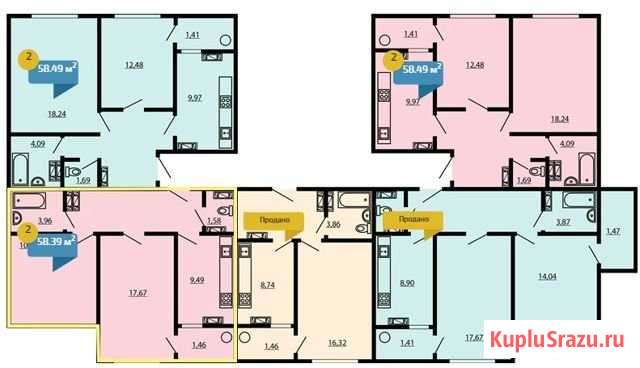 2-комнатная квартира, 58.4 м², 5/10 эт. на продажу в Севастополе Севастополь - изображение 2