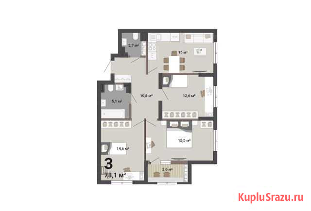 3-комнатная квартира, 78 м², 3/23 эт. на продажу в Екатеринбурге Екатеринбург - изображение 2