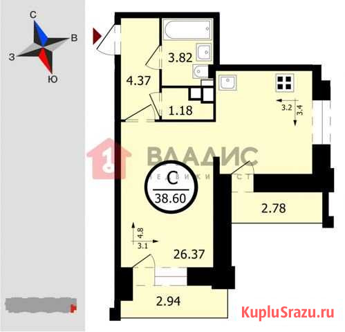 Квартира-студия, 38.4 м², 15/19 эт. на продажу во Владимире Владимир - изображение 1