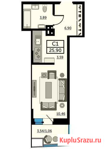 Квартира-студия, 25.6 м², 23/25 эт. на продажу в Ростове-на-Дону Ростов-на-Дону - изображение 1