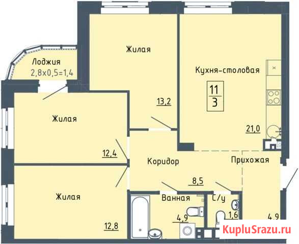 3-комнатная квартира, 79.3 м², 2/26 эт. на продажу в Ижевске Ижевск - изображение 1