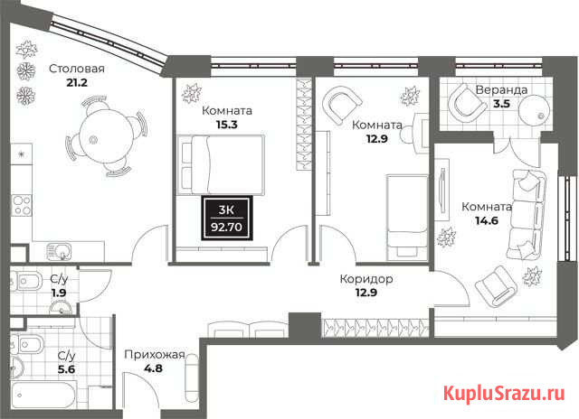 3-комнатная квартира, 92.7 м², 8/25 эт. на продажу в Перми Пермь - изображение 1