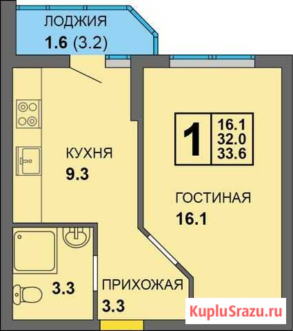 1-комнатная квартира, 33.6 м², 2/9 эт. на продажу в Калининграде Калининград - изображение 1