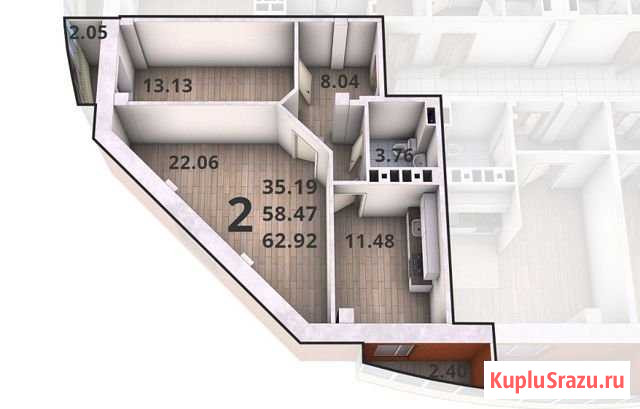 2-комнатная квартира, 63.4 м², 6/15 эт. на продажу в Тольятти Тольятти - изображение 1