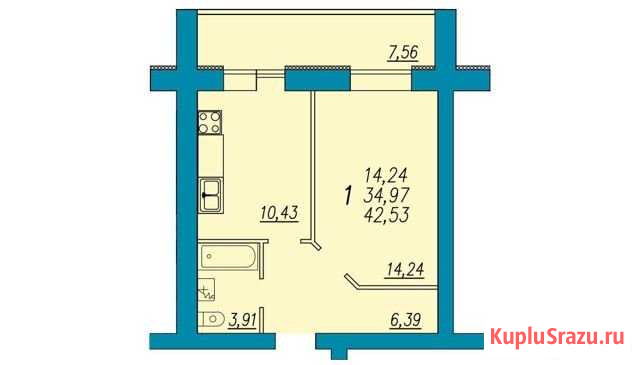 1-комнатная квартира, 42.5 м², 3/16 эт. на продажу в Самаре Самара - изображение 1