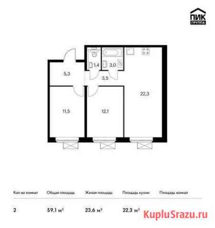 2-комнатная квартира, 59.1 м², 10/17 эт. на продажу в Котельниках Котельники