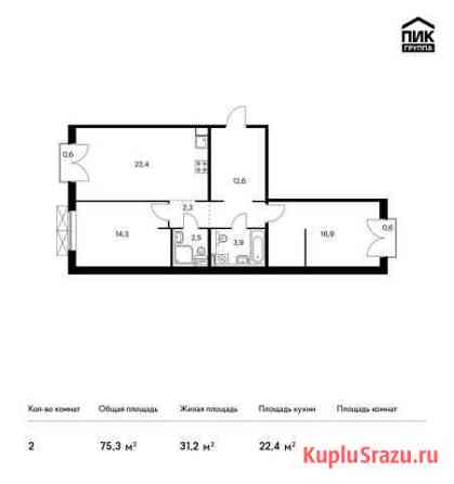 2-комнатная квартира, 75.3 м², 3/9 эт. на продажу в Московском Московской области Московский