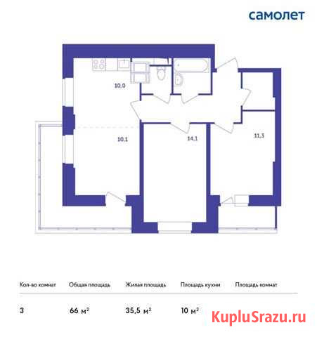 3-комнатная квартира, 66 м², 3/25 эт. на продажу в Красногорске Московской области Красногорск - изображение 1