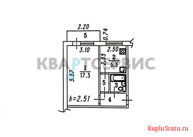 1-комнатная квартира, 30.5 м², 5/5 эт. на продажу в Омске Омск - изображение 1