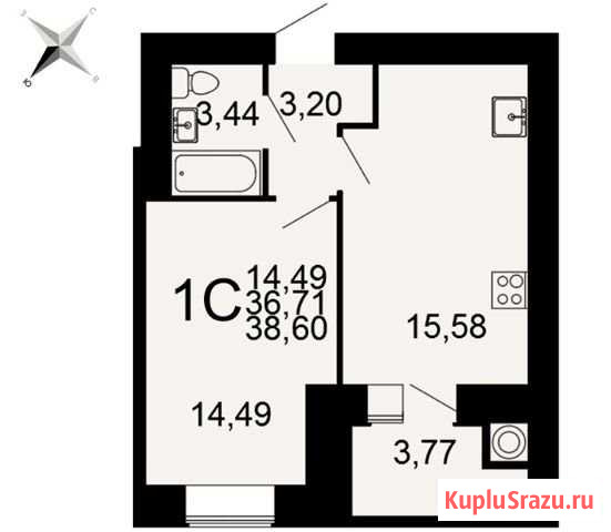 1-комнатная квартира, 38.6 м², 2/15 эт. на продажу в Рязани Рязань - изображение 1