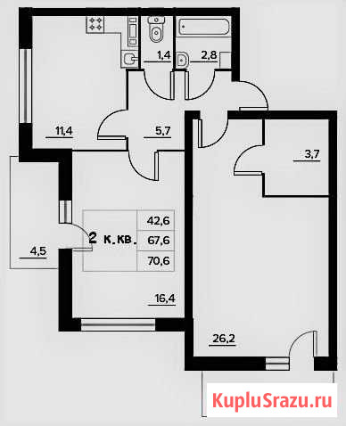 2-комнатная квартира, 70 м², 4/5 эт. на продажу в Агалатово Агалатово - изображение 1