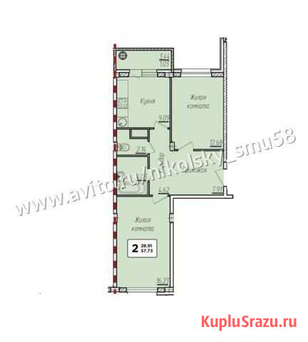 2-комнатная квартира, 57.6 м², 9/12 эт. на продажу в Новочебоксарске Новочебоксарск - изображение 1