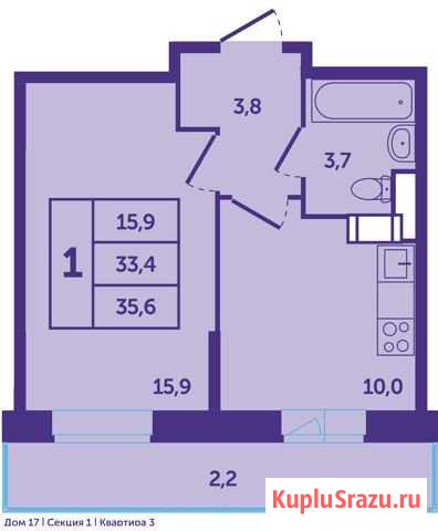 1-комнатная квартира, 33.4 м², 2/12 эт. на продажу в Красногорске Московской области Красногорск - изображение 1