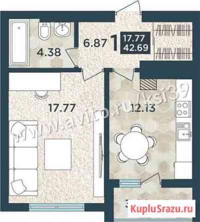 1-комнатная квартира, 42.7 м², 11/13 эт. на продажу в Калининграде Калининград