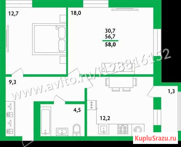 2-комнатная квартира, 58 м², 4/10 эт. на продажу в Уфе Уфа - изображение 1