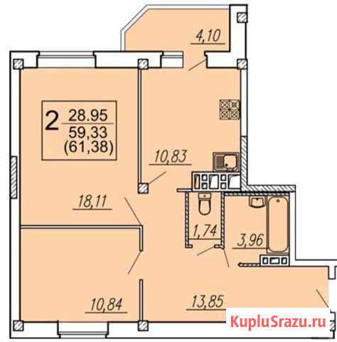 2-комнатная квартира, 61.4 м², 8/10 эт. на продажу в Брянске Брянск - изображение 1