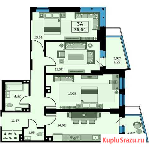 3-комнатная квартира, 76.6 м², 16/25 эт. на продажу в Ростове-на-Дону Ростов-на-Дону - изображение 1