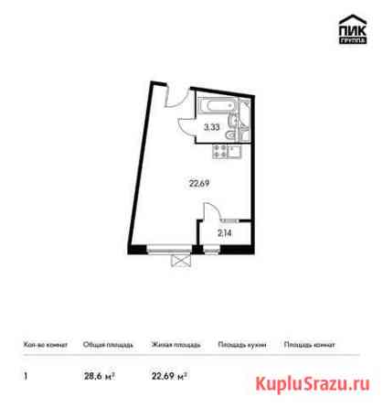 Квартира-студия, 28.6 м², 7/25 эт. на продажу в Люберцах Люберцы