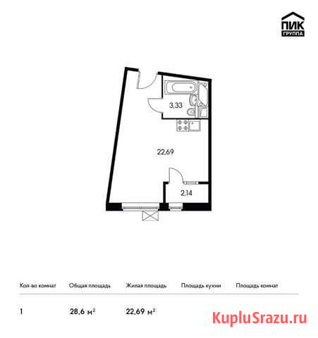 Квартира-студия, 28.6 м², 7/25 эт. на продажу в Люберцах Люберцы - изображение 1