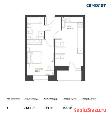 1-комнатная квартира, 35.9 м², 16/17 эт. на продажу в Видном Видное - изображение 1