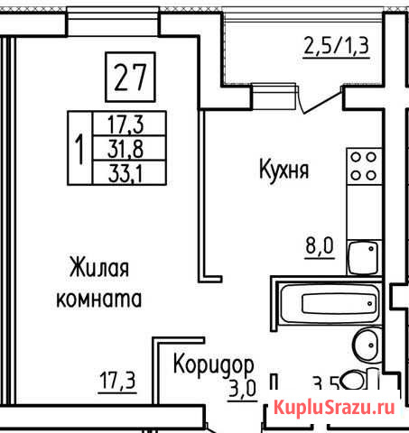 1-комнатная квартира, 31.8 м², 4/5 эт. на продажу в Стройкерамике Стройкерамика - изображение 1