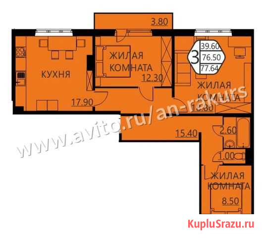 3-комнатная квартира, 77.6 м², 1/7 эт. на продажу в Кондратово Кондратово - изображение 1