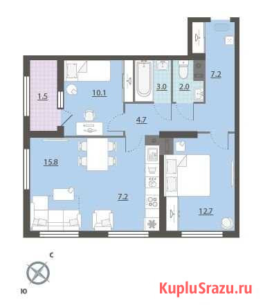 3-комнатная квартира, 64.1 м², 16/32 эт. на продажу в Екатеринбурге Екатеринбург - изображение 1