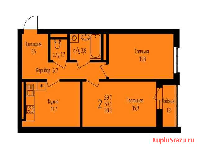 2-комнатная квартира, 58.3 м², 20/24 эт. на продажу в Уфе Уфа - изображение 1