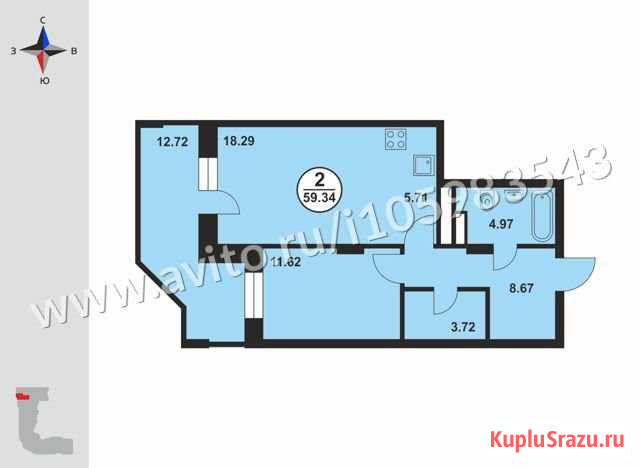 1-комнатная квартира, 59.3 м², 11/17 эт. на продажу во Владимире Владимир - изображение 1