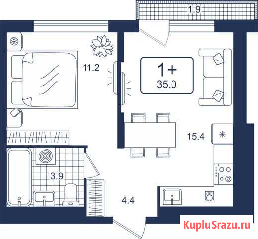 1-комнатная квартира, 35 м², 15/16 эт. на продажу в Московском Тюменской области Московский - изображение 1