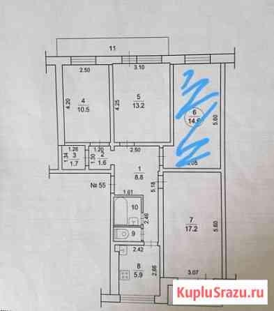 Комната 15 м² в 4-ком. кв., 5/5 эт. на продажу в Рузе Руза