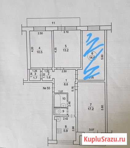Комната 15 м² в 4-ком. кв., 5/5 эт. на продажу в Рузе Руза - изображение 1