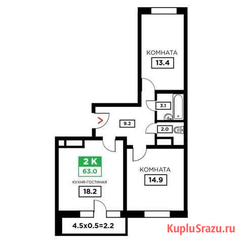 2-комнатная квартира, 63 м², 4/24 эт. на продажу в Краснодаре Краснодар - изображение 1