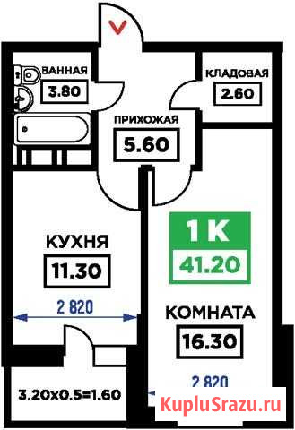 1-комнатная квартира, 41.2 м², 3/19 эт. на продажу в Краснодаре Краснодар - изображение 1