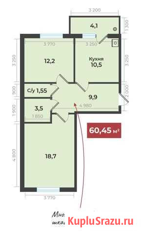 2-комнатная квартира, 60.1 м², 10/15 эт. на продажу в Ставрополе Ставрополь - изображение 1