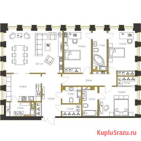 3-комнатная квартира, 151.3 м², 7/20 эт. на продажу в Санкт-Петербурге Санкт-Петербург - изображение 1