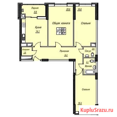 3-комнатная квартира, 96.2 м², 2/12 эт. на продажу в Ставрополе Ставрополь - изображение 1