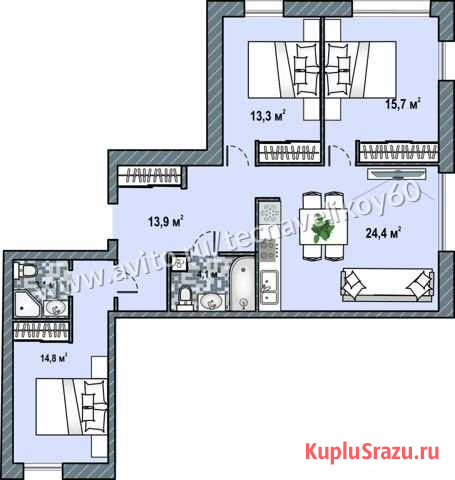 3-комнатная квартира, 91.2 м², 1/4 эт. на продажу в Пскове Псков - изображение 1