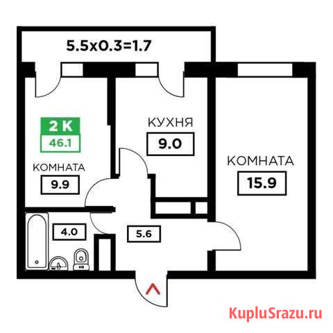 2-комнатная квартира, 46.1 м², 3/24 эт. на продажу в Краснодаре Краснодар - изображение 1