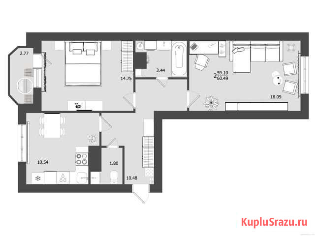 2-комнатная квартира, 60.5 м², 8/9 эт. на продажу в Клине Клин - изображение 1