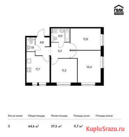 3-комнатная квартира, 64.6 м², 2/25 эт. на продажу в Балашихе Балашиха