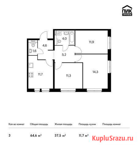 3-комнатная квартира, 64.6 м², 2/25 эт. на продажу в Балашихе Балашиха - изображение 1