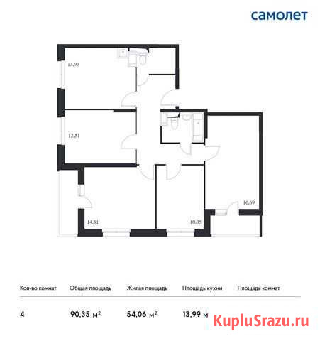 4-комнатная квартира, 90.4 м², 13/14 эт. на продажу в Москве Москва - изображение 1