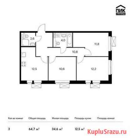 3-комнатная квартира, 64.7 м², 24/25 эт. на продажу в Котельниках Котельники